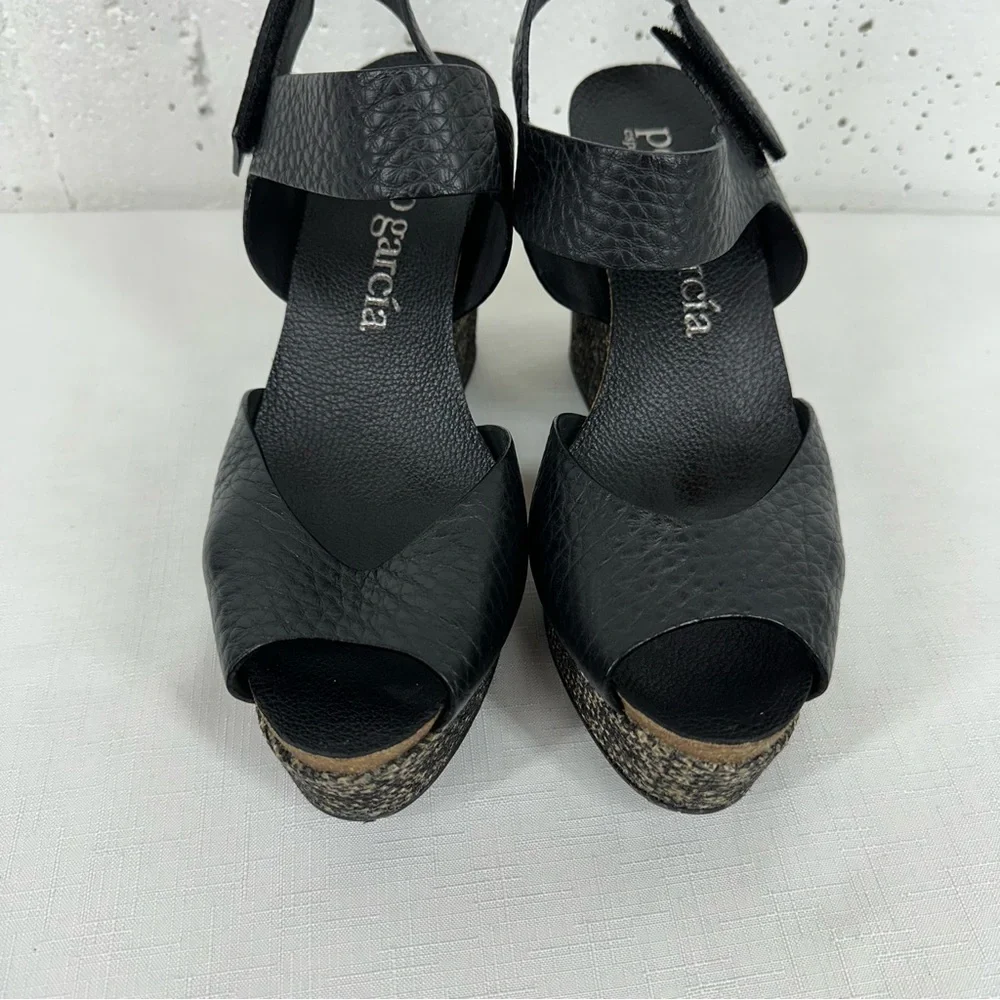 Pedro Garcia Women’s Size 40.5 / 10.5 Fiona Black Leather Platform Wedge Heels